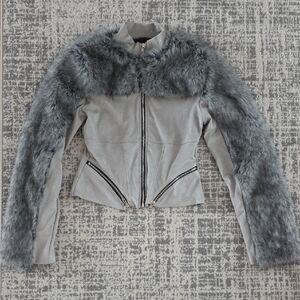 Stylish Gray Faux Fur Teddy Jacket